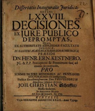 Diss. ... sistens LXXVIII decisiones, ex iure publico depromptas