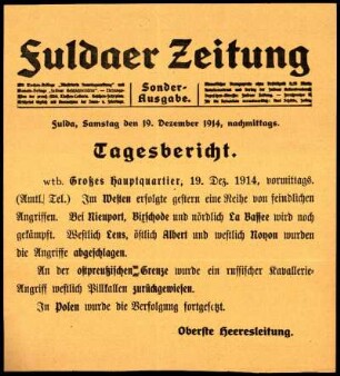 Ausgabe vom Samstag, den 19. Dezember 1914.