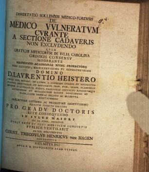 De medico vulneratum curante a sectione cadaveris non excludendo : mit 1 Kupfertaf.