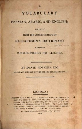 A new vocabulary persian, arabic and english
