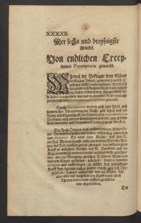 Der sechs und dreyssigste Arickel. Von endlichen Exceptionen Peremptoriae genandt.