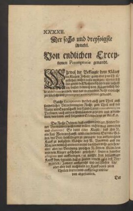 Der sechs und dreyssigste Arickel. Von endlichen Exceptionen Peremptoriae genandt.
