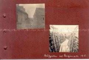 Albumblatt mit vier Fotos aus Schützengräben vor Langemarck