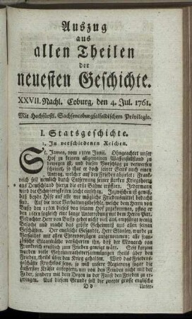 XXVII. Nachl. Coburg, den 4. Jul. 1761.