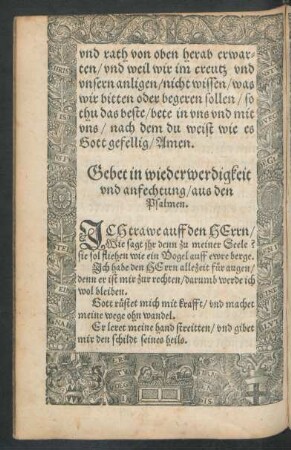 Gebet in wiederwertigkeit und anfechtung/ aus den Psalmen.