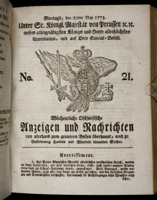 No. 21. Montags, den 22ten May 1775