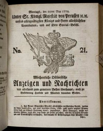 No. 21. Montags, den 22ten May 1775