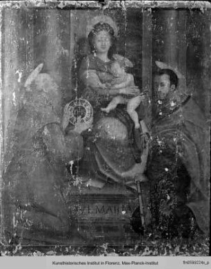Maria mit Kind zwischen dem heiligen Bernhard von Siena und einem weiteren Heiligen