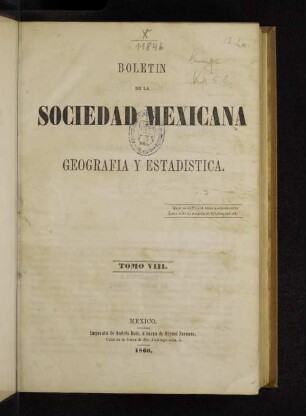 8.1860: Boletín de la Sociedad Mexicana de Geografía y Estadística