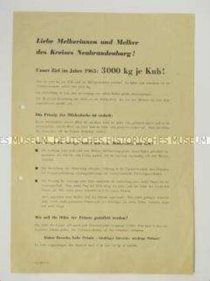 Propagandaflugblatt mit dem Aufruf zur Steigerung der Milchproduktion