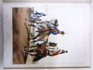 Uniformdarstellung, Gemeine und Offizier verschiedener Husaren-Regimenter, Erste Republik Frankreich, 1793. Tafel aus: Uniformes Française.