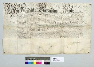 Kaiser Rudolph II. belehnt Bischof David von Regensburg mit den Regalien und Gütern des Hochstifts. S: A