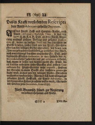 [XXXII.] Das in Krafft vorstehenden Rescripti dem Amts-Advocato ertheilte Decretum