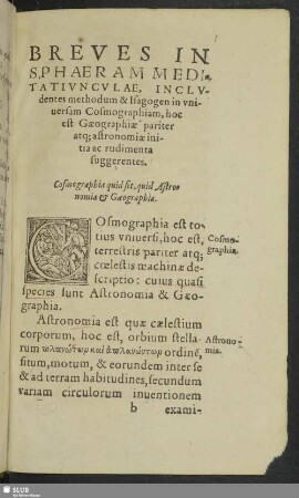 Cosmographia quid sit, quid Astronomia & Geographia