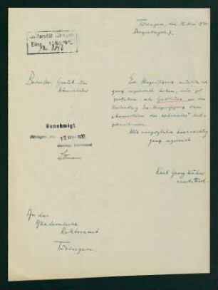 Gesuch um Zulassung als Gasthörer an einer Veranstaltung teilzunehmen (12.05.1930)