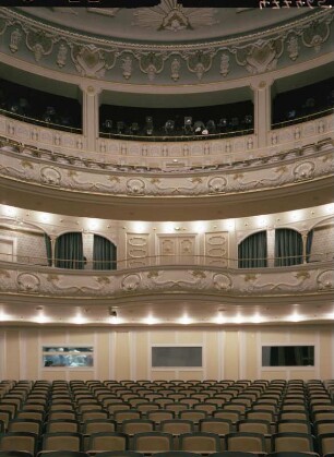 Dresden-Altstadt. Schauspielhaus (1912/1913; W. Lossow, M. H. Kühne; Umbau 1993/1995). Zuschauerraum. Blick von der Bühne