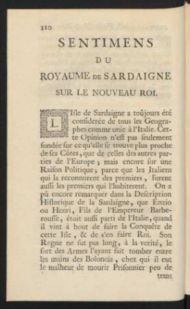 Sentimens Du Royaume De Sardaigne Sur Le Nouveau Roi.