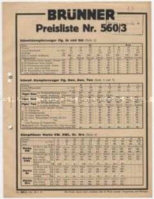 Preisliste Nr. 560/3 über Dampferzeuger