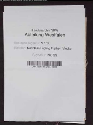 Abschiedsbrief Eleonore Vinckes an ihren Gatten vom 26.6.1822 (nach ihrem Tode zu erbrechen)