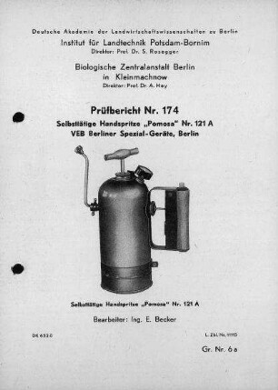 Selbsttätige Handspritze „Pomosa" Nr. 121