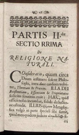 Sectio Prima. De Religione Naturali.