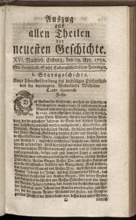 XVI. Nachlese. Coburg, den 19. Apr. 1752.