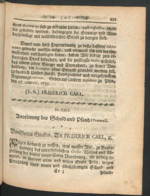 No. XXIV. Anordnung des Schuld und Pfand-Protocolli