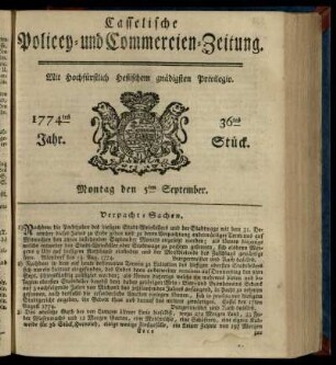 36tes Stueck, Montag den 5ten September 1774
