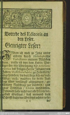Vorrede des Editoris an den Leser