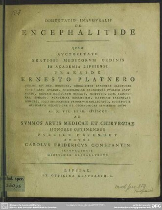 Dissertatio Inauguralis De Encephalitide