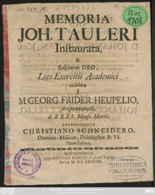 Memoria Joh. Tauleri