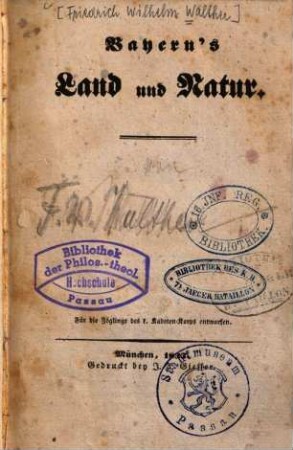 Bayerns Land und Natur : für die Zöglinge des k. Kadeten-Korps entworfen