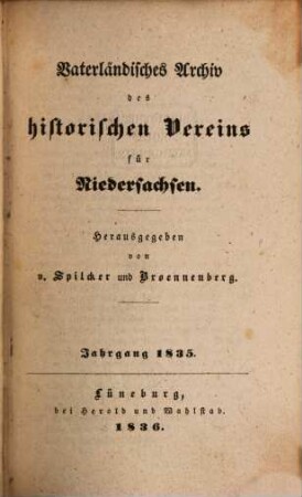 Vaterländisches Archiv des Historischen Vereins für Niedersachsen. 1835 (1836)