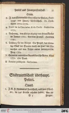 Stadtwirthschaft ueberhaupt, Policei