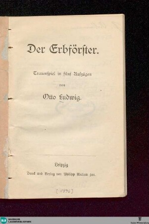 Der Erbförster : ein Trauerspiel in fünf Aufzügen