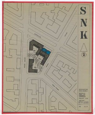 Blocksanierung Reuter Straße, Donau Straße, Pannierstraße, Sonnenallee, Berlin-Neukölln: Variante 2: offene Raumbildende Formen mit Fußgängerbereichen, 6 Obergeschosse 1:500