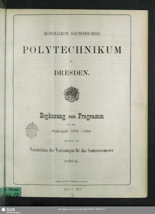 1884: Programm : für das Studienjahr ...