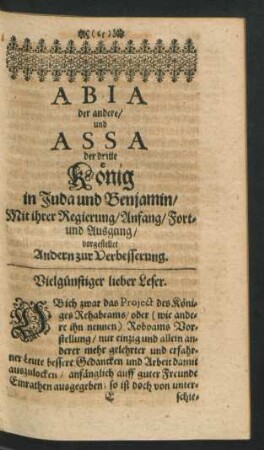 Abia der andere/ und Assa der dritte König in Juda und Benjamin ...