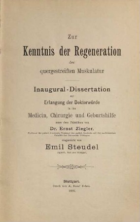 Zur Kenntnis der Regeneration der quergestreiften Muskulatur