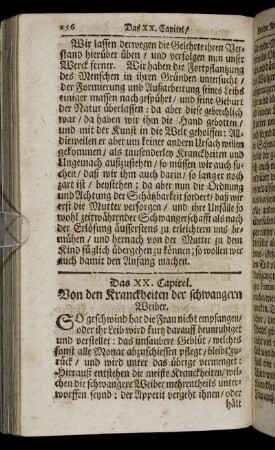 Das XX. Capitel. Von den Kranckheiten der schwangeren Weiber.