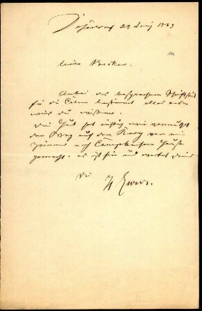 5-10-5-3.0000: Ewers, Heinrich, Maler; diverse Schreiben ff.: Begleitbrief zur Übersendung eines Schriftstücks