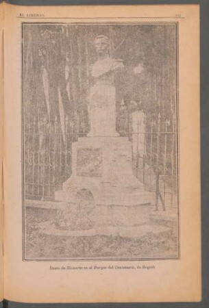 Busto de Ricaurte en el Parque del Centenario, de Bogotá - [Fotografía]