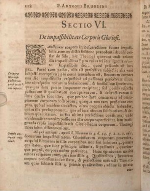 Sectio VI. De impassibilitate Corporis Gloriosi.