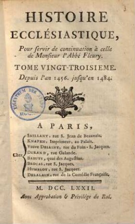 Histoire ecclesiastique : Avec la continuation par J. Cl. Fabre, 23