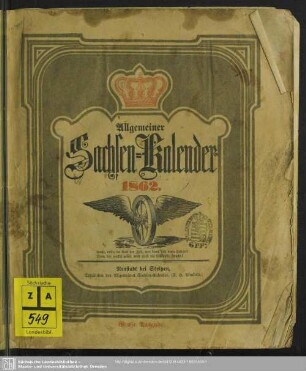 1862: Allgemeiner Sachsen-Kalender