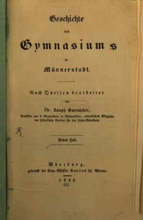 Geschichte des Gymnasiums in Münnerstadt, 1