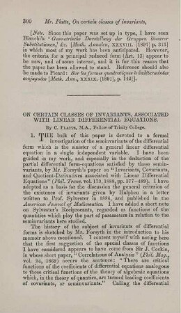 On certain classes of invariants, associated with linear differential equations.