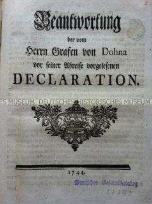 Antwortschreiben auf die Deklaration des Grafen von Dohna