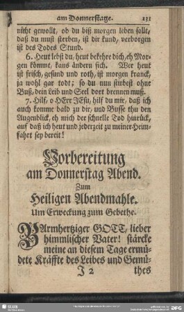 Vorbereitungs-Andacht am Donnerstage