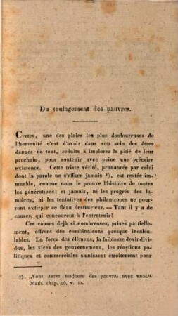 Du soulagement des pauvres : Dissertation
